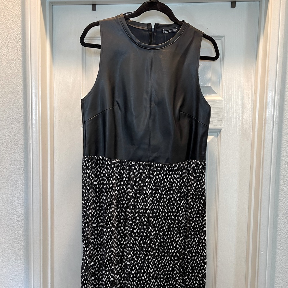 Zara Faux Leather Black Contrast Dress